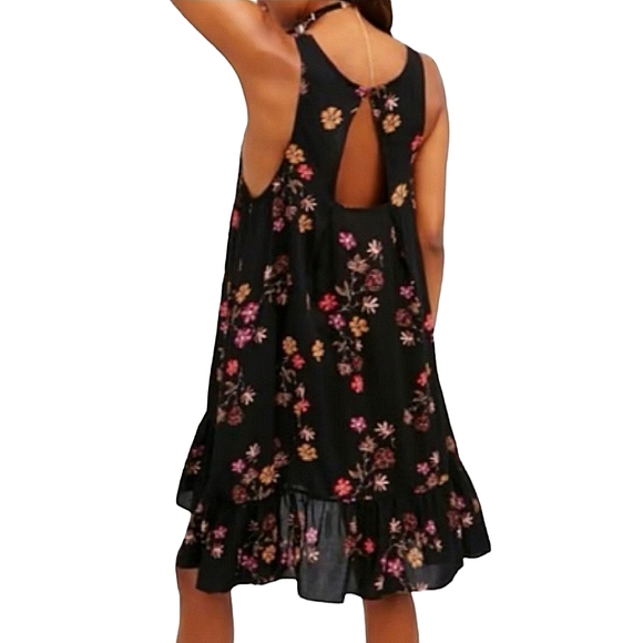 FREE PEOPLE Annka Boarder Slip Dress In Black Combo Size Small Boho Floral Print - Picture 2 of 9